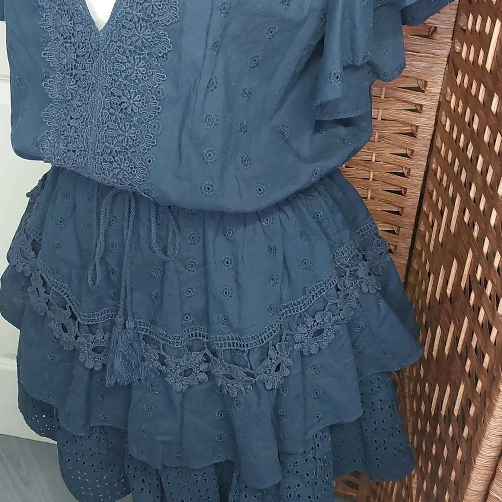 Chelsea & Violet Navy Blue Eyelet Dress Large - Picture 4 of 10